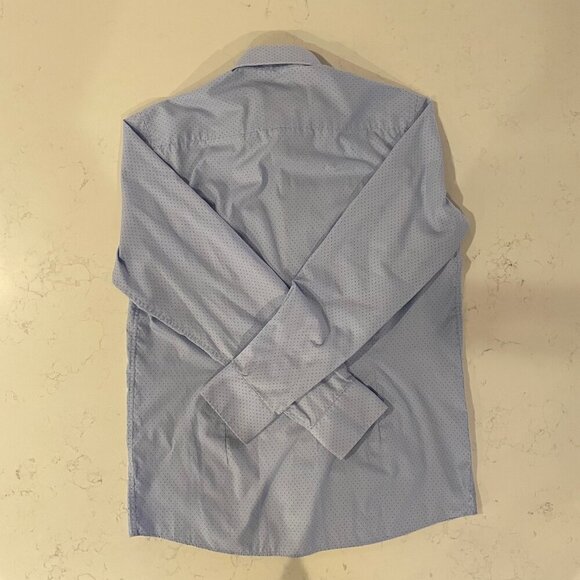 Sondergaard Copenhagen LS Button Down Fitted Polka Dot Print Shirt Blue Sz 16.5 - Picture 6 of 12
